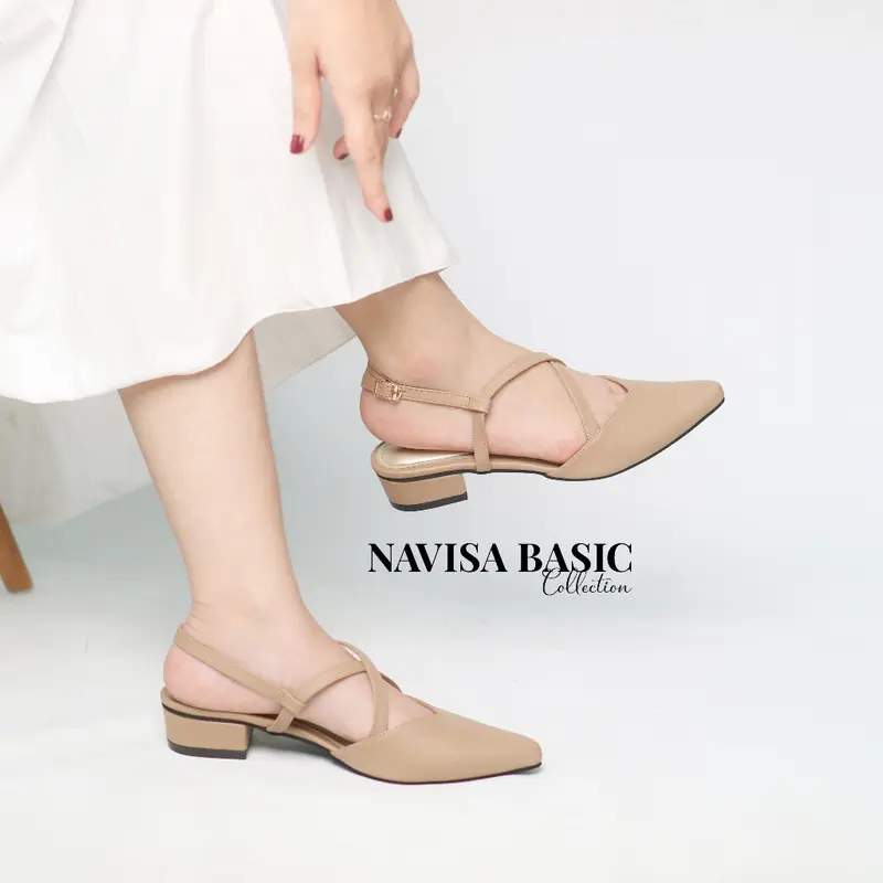 Mules Wanita Heels / Hak 3 Cm Motif tali Sepatu Sandal Wanita Flatshoes Navisa Basic Collection vivi nici Damelia fleksibel elegan antiselip liburan 4