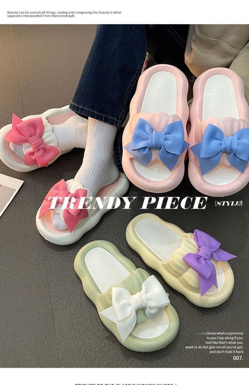 Product Introduction of New Cute Wild Bowknot Slippers for Women Summer Outdoor Student Dormitory Non-Slip Slip Slip-on Thick-Soled Sandals for Women Walking Shoes Footwear Girl Slide Flipflop Comfort Onyx 1