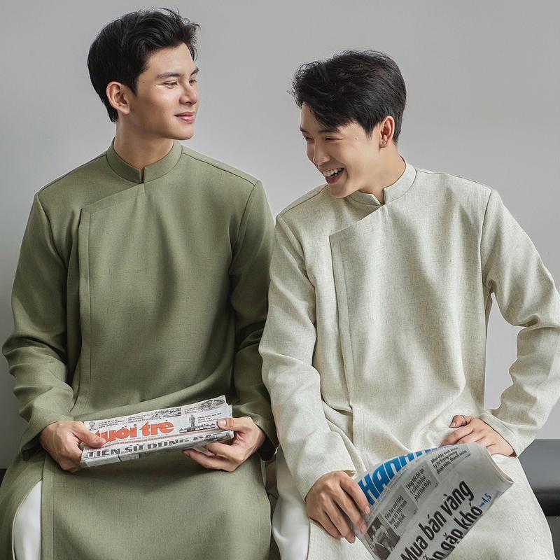 Áo dài nam cách tân dạng cúc bấm có cầu vai BIGSIZE 100kg [KHÔNG KÈM QUẦN]