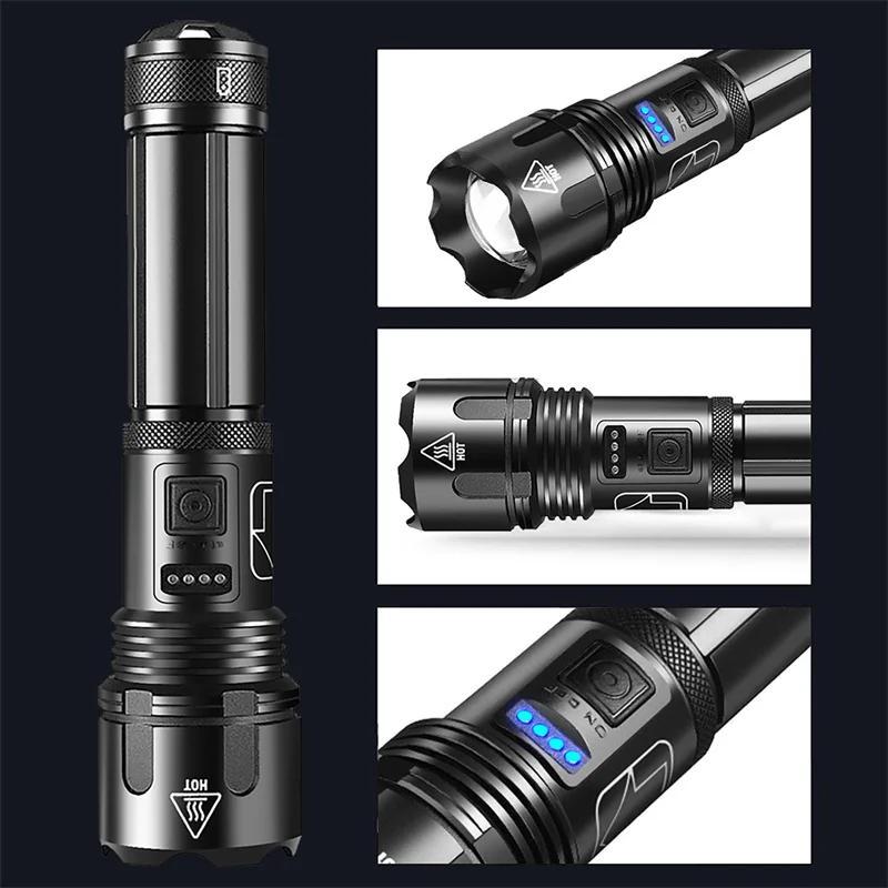Portable Flashlight, USB Rechargeable Bright Outdoor Handheld Flashlight, Zoomable Lighting 200 Meters, Suitable for Camping, Hiking, Daily Emergency Lighting 6