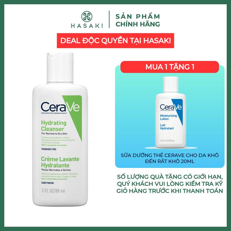 DEAL ĐỘC QUYỀN HSK - MUA 1 TẶNG 1 CeraVe Sữa Rửa Mặt Cho Da Khô 88ml + Sữa Dưỡng Thể Cho Da Khô 20ml | HASAKI BEAUTY