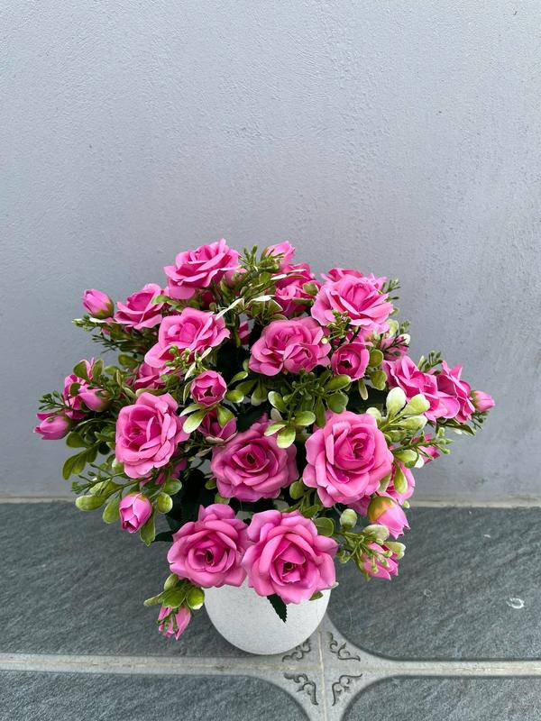 Cụm hoa hồng tỷ muội 35 cm, 7 bông, 7 nụ cao cấp decor trang trí nhà cửa, tiệm, quán Decor Phòng Decor Bàn 8