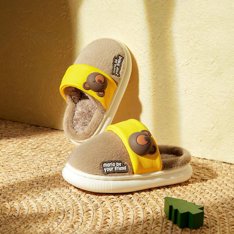 Cheerful Mario Baby Bear cotton slippers for children Winter boys and girls cute fluffy autumn and winter home non-slip slippers for children 8