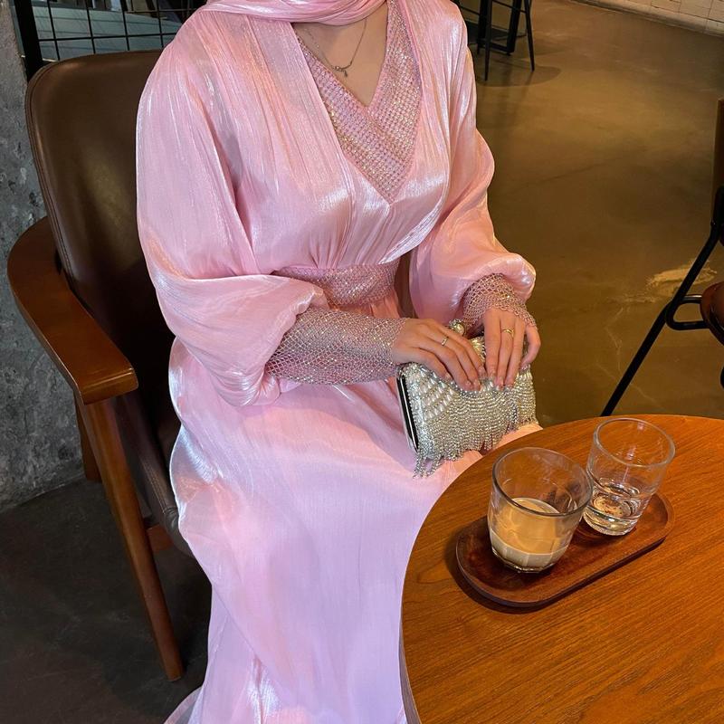 Product Introduction of 2025 Women's Clothing Muslim Abaya Chiffon Long Robe Dress Evening Gown 3