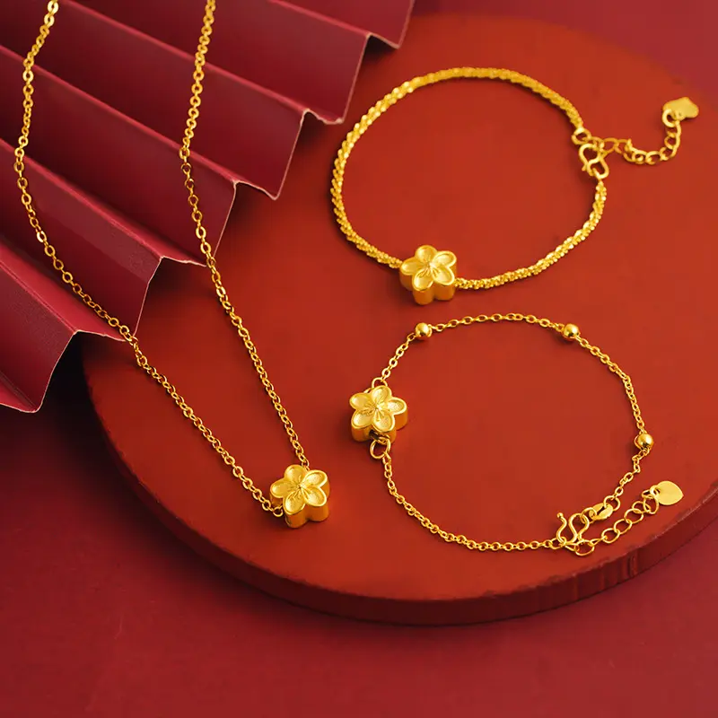 Brass Gilding Women's Bracelet Necklace Pendant Wufu Folwer Retro