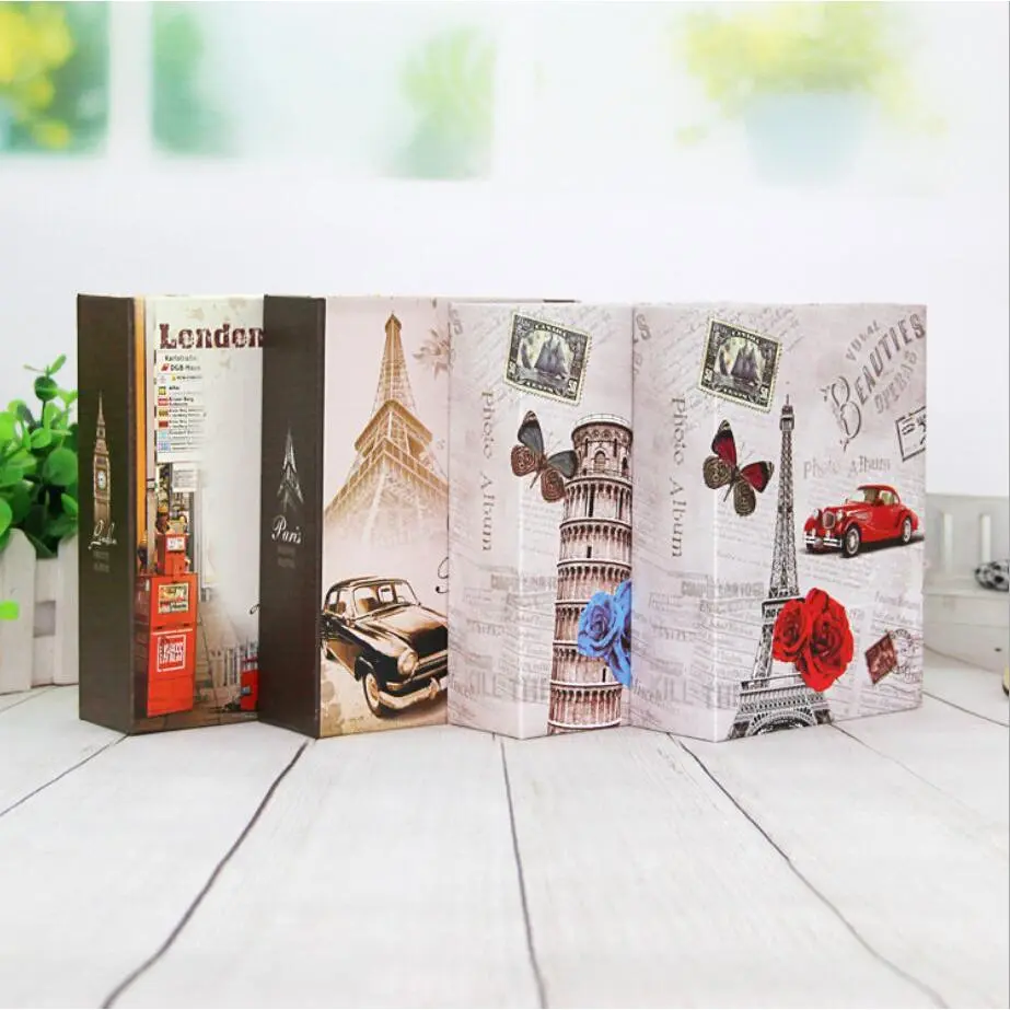 100 Pockets 4x6 inch Travel Photo Albums Interleaf Type Tower Pattern Paper Printed Cover Vintage Retro Albums
