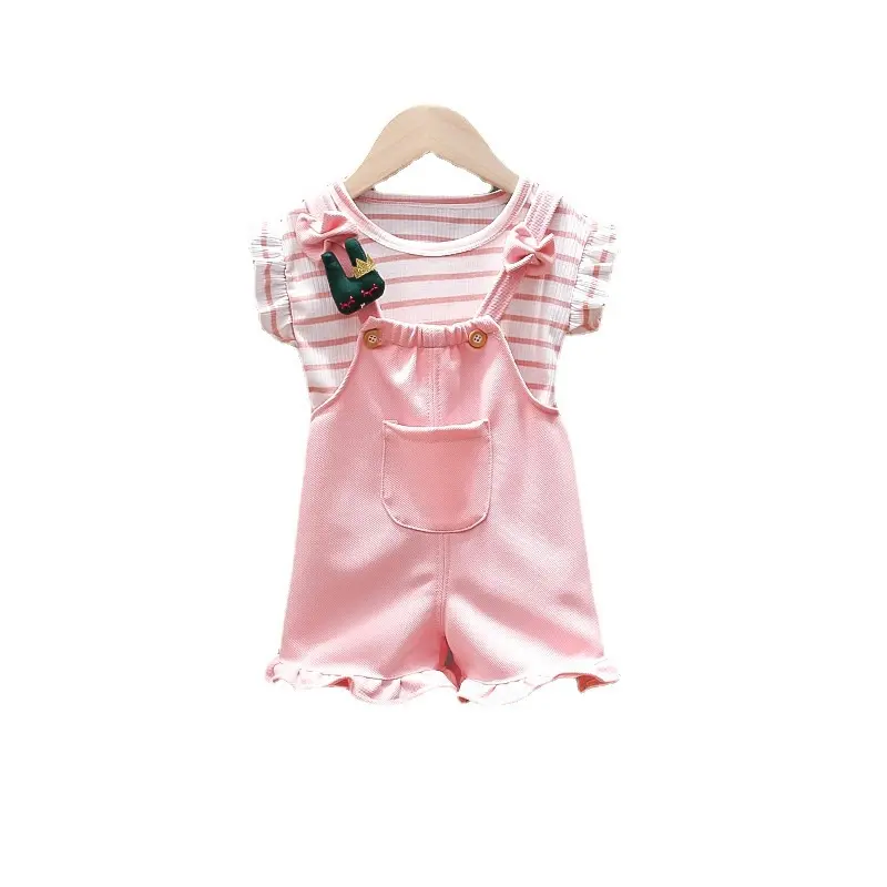 Setelan Set 2in1 Overall Anak Bayi Perempuan Kodok Garis Strip Pendek Import Cewek Parsel 7