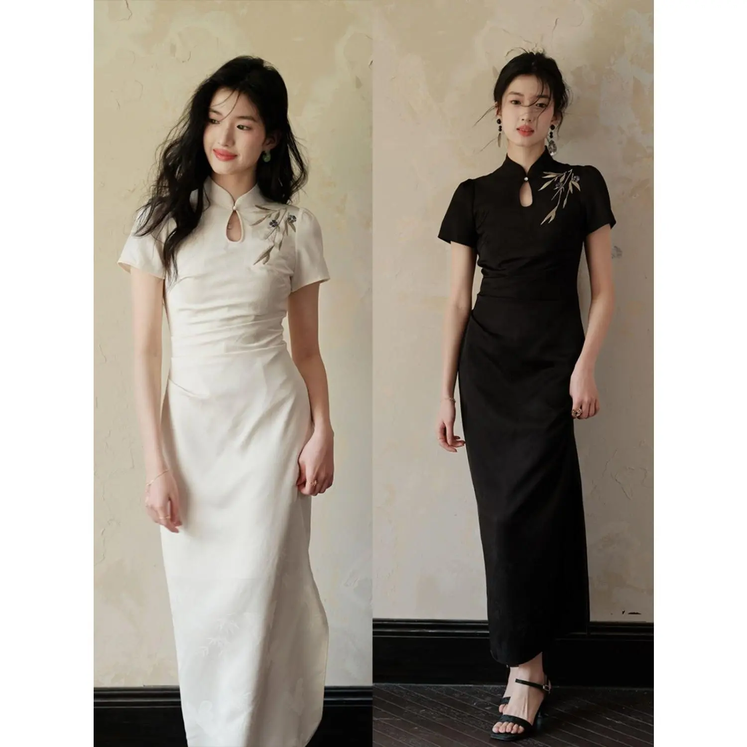 Váy Sườn Xám, Phong Cách Trung Quốc Mới, Phong Cách Quốc Gia, Thêu Cải Tiến, Bó Sát, Váy Dài, Dành Cho Nữ, Thích Hợp Cho Lễ Hội Mùa Xuân Và Năm Mới, Hoàn Hảo Với Hình Thể, Hoàn Hảo Cho Mùa Hè 2025