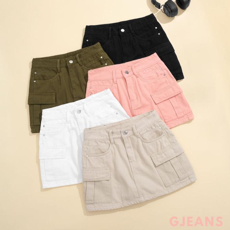 Chân váy jeans túi hộp GJEANS size S đến 4XL lưng cao chất vải mềm mịn không giãn màu be đen hồng rêu trắng có bigsize Nữ Women chanvay  bo