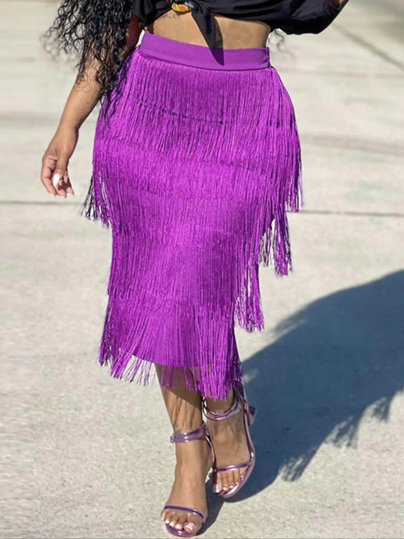 Women's Fringe Trim Skirt, Elegant Solid Color Skirt for Party Holiday Wedding Guest, Ladies Bottoms for All Seasons