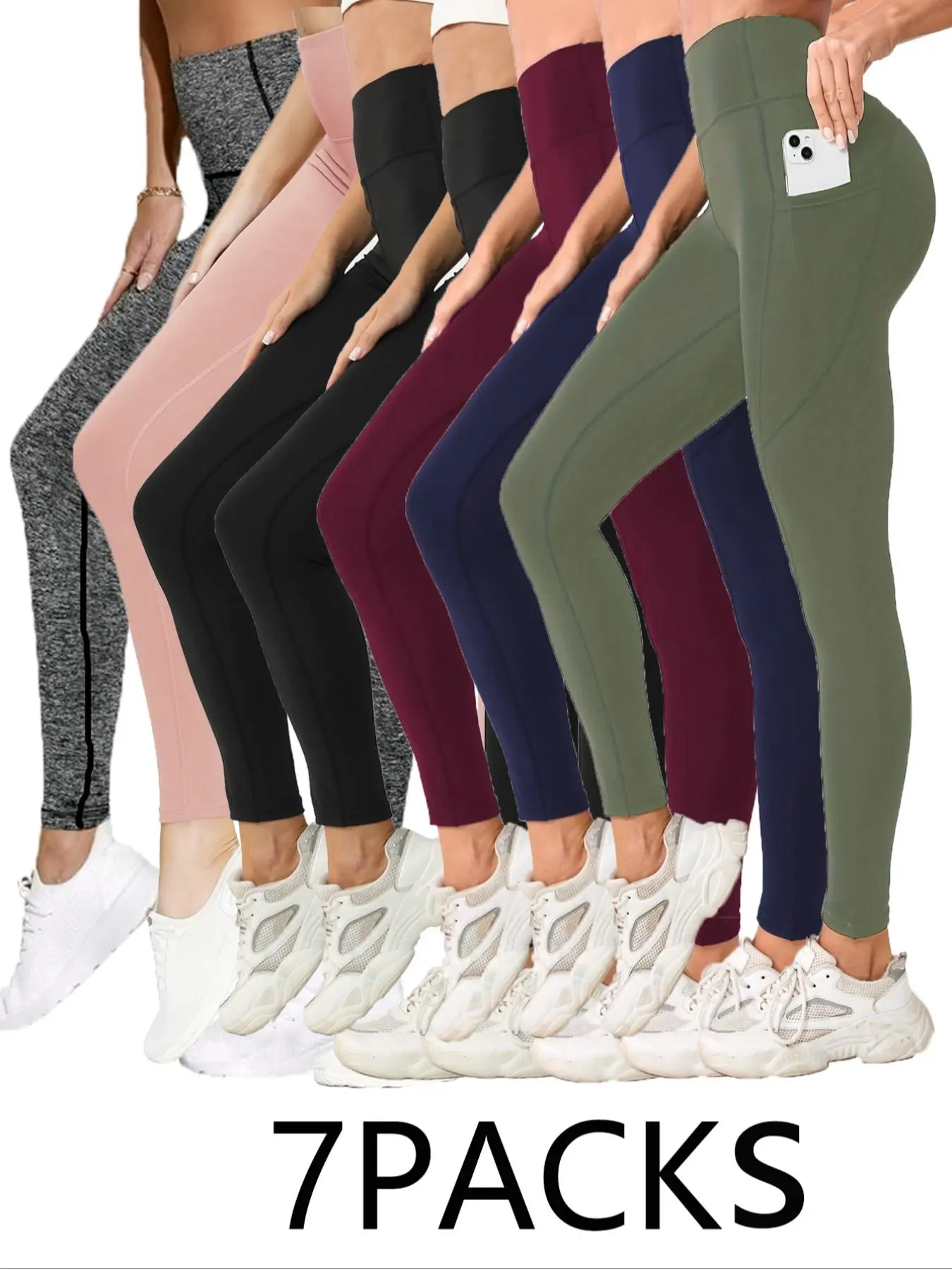 Women's Solid High Waist Pocket Sports Leggings, Casual Comfy Breathable Skinny Pants for Yoga Gym Workout Running, Ladies Sportswear for All Seasons