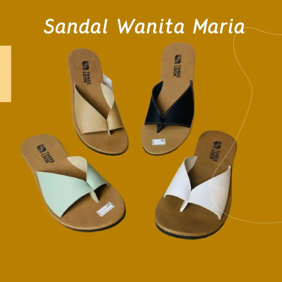 Sandal Jepit Wanita Flat Karet Teplek Kulit Anti Licin Hitam Putih - Maria