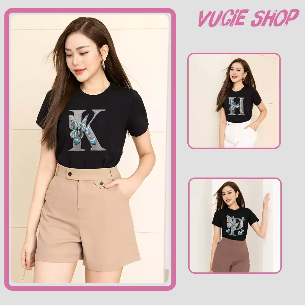 Áo thun nữ áo phông ngắn tay cổ tròn in hình chữ cái đặt sắc dễ phối đồ, chất liệu cotton vải dày dặn, thoáng mát. Top Women