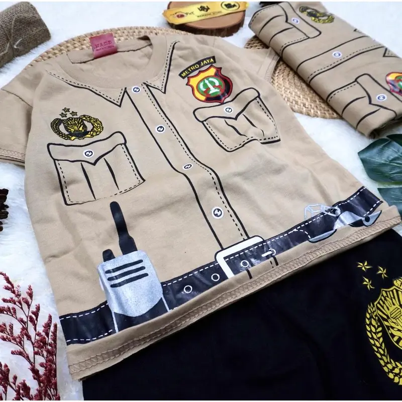 Baju Fashion Setelan Anak Motif Polisi Kostum Celana Pendek 4