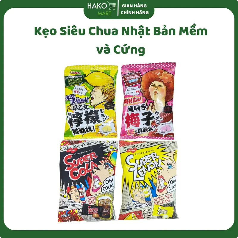 Kẹo Siêu Chua Super Nobel Nhật Bản Cứng Mềm Gói 88g và 60g Vị Cola - Lemon - Chanh - Mơ 0