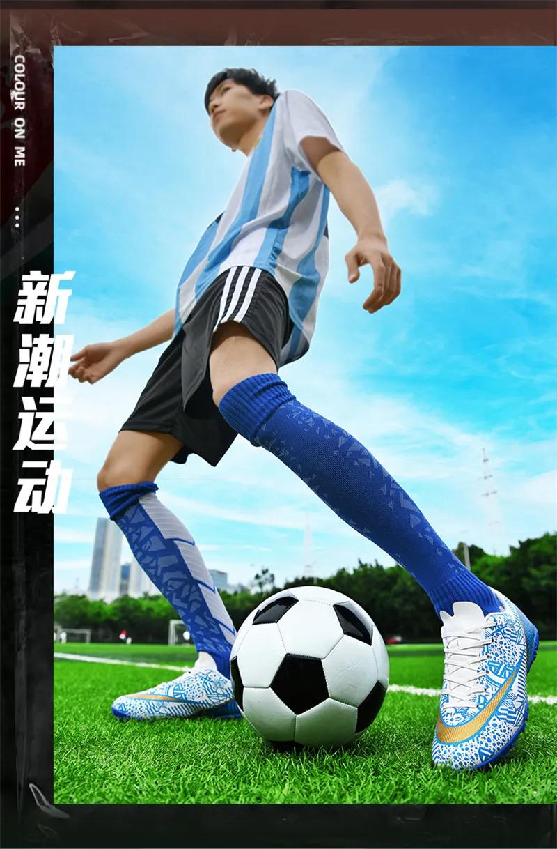 Product Introduction of High Quality Men Women Soccer Shoes Light Cleats Training Football Shoes Ankle Sport Long Spike Sneakers Turf Futsal Shoes Big Size 33-45 24
