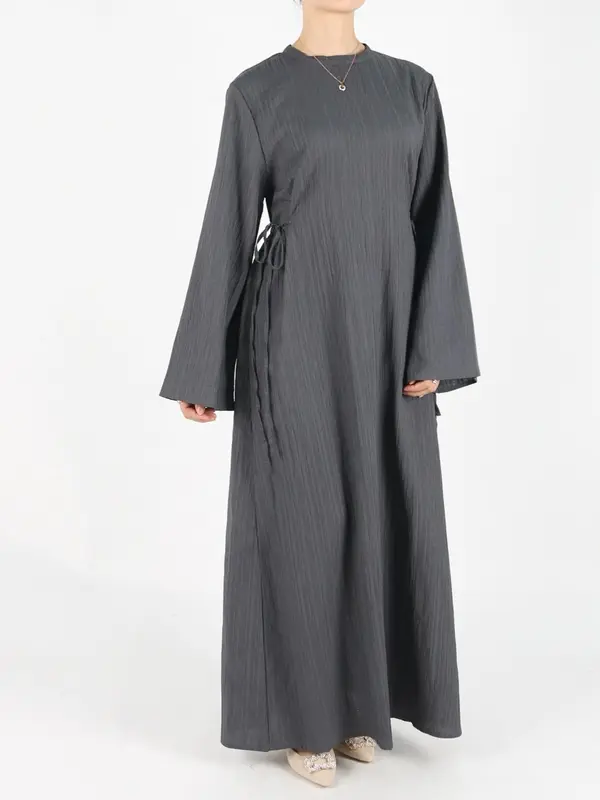 Women's Plain Tie Front Flounce Sleeve Dress, Elegant Long Sleeve Round Neck Dress for Spring & Fall, Women's Clothing for Daily Wear, Modest Clothes 8