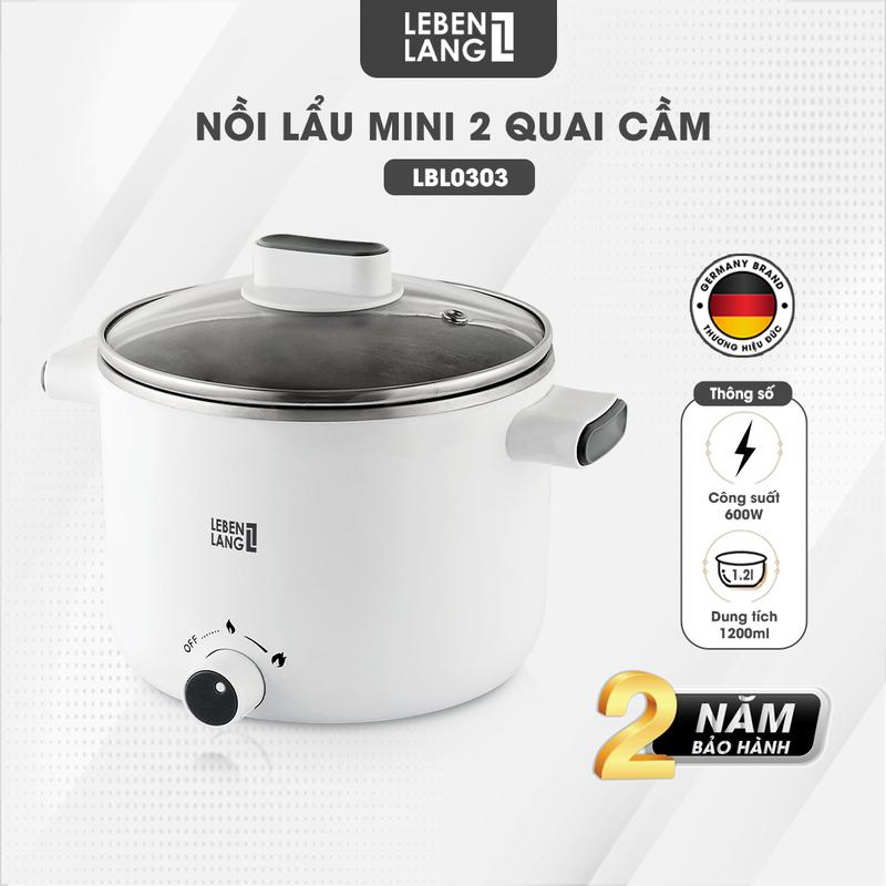 Nồi lẩu điện mini Lebenlang LBL0303 dung tích 1200ML hai tay cầm tiện lợi bảo hành 2 năm – hàng chính hãng