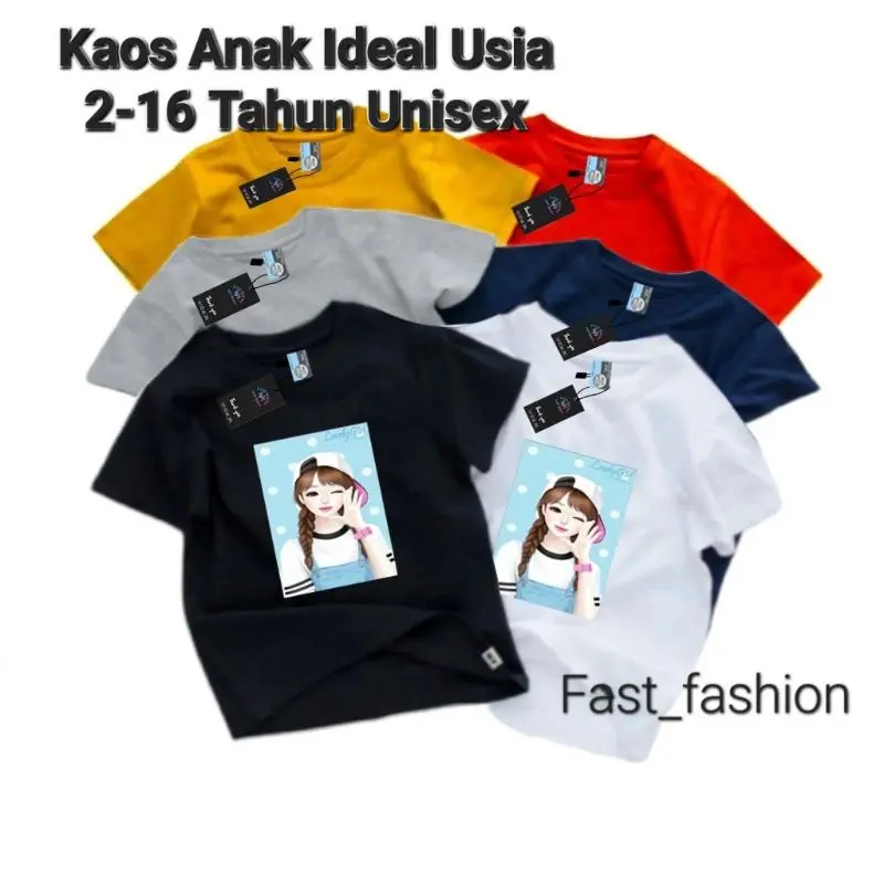 Kaos Anak L0v3ly G1rl Ideal Usia 2-16th Unisex Cowok/Cewek Kaos Oblong Anak Pakaian Anak