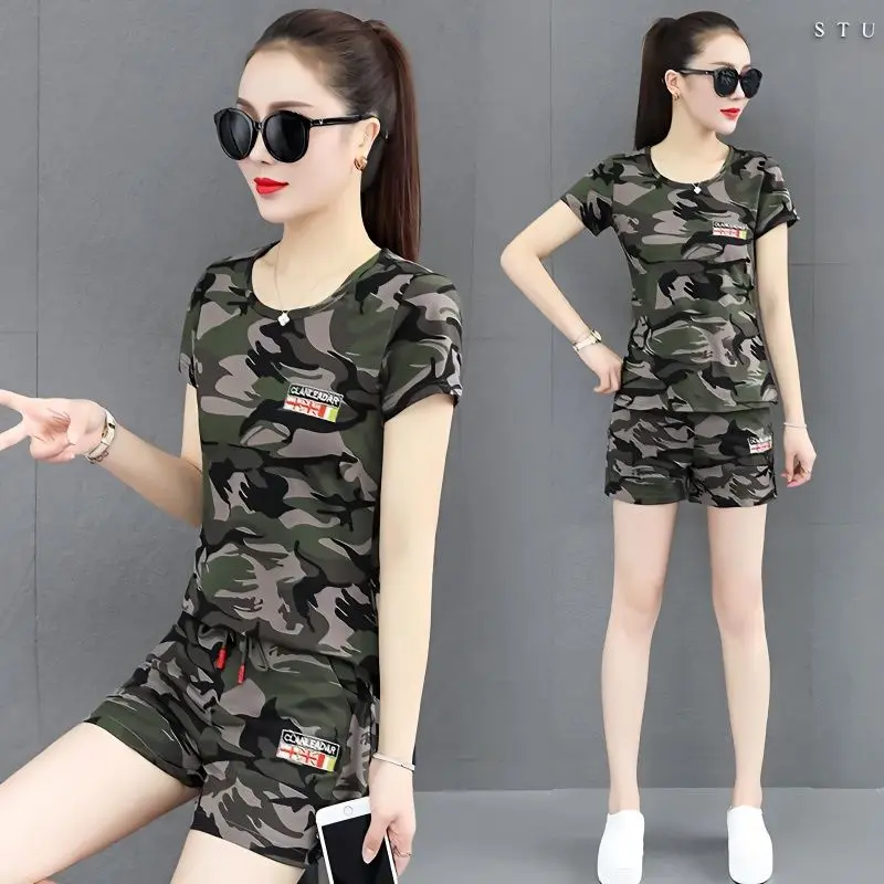 Bộ Đồ Rằn Ri, Trang Phục Khiêu Vũ Thủy Thủ, Quần Đùi, Áo ngắn Tay, Quần Áo Chạy Bộ Thể Thao Giải Trí Ngoài Trời, Dành Cho Nữ, Hàng Mới Về Mùa Hè 2020