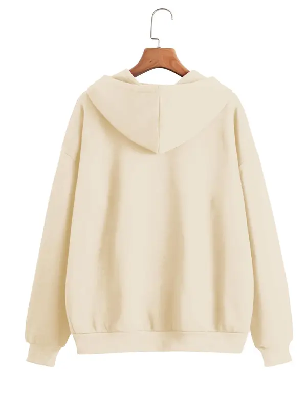 Women's Plain  Zip Up Drawstring Pocket Hoodie, Casual Long Sleeve Hooded Sweatshirt for Fall & Winter, Women's Clothes for Daily Wear 8