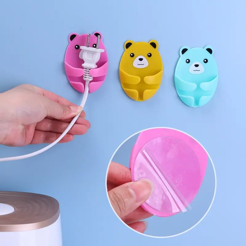 Móc Dính Gấu âu yếm, Thiết kế hoạt hình dễ thương, Treo tường, Giá đỡ ổ cắm phích cắm không cần đục lỗ, Phụ kiện lưu trữ gia đình 4