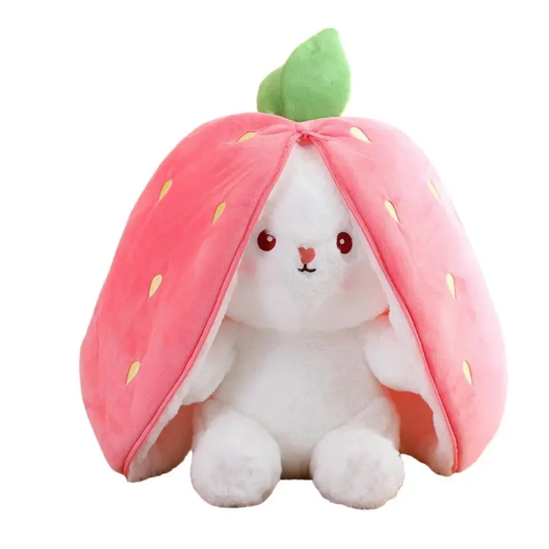 Strawberry & Carrot Design Plush Toy, 1 Count Cute Rabbit Plush Toy, Soft & Comfy Plush Toy for Kids & Adults, Birthday Gift 3