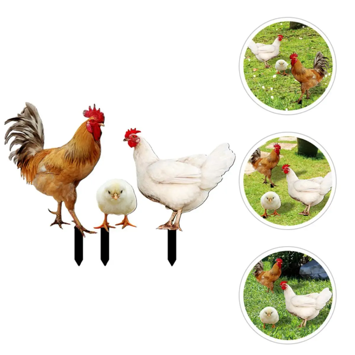 3 Pcs Yard Decor Rooster Hen Chick Garden Insert Set Simulation Chicken Lawn Double Sided Ornaments Acrylic Stake