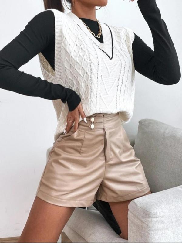 Women's V Neck Sweater Vest without Tee, Casual Sleeveless Cable Knit Top for Spring & Fall, Fashion Women's Knitwear for Daily Wear 3