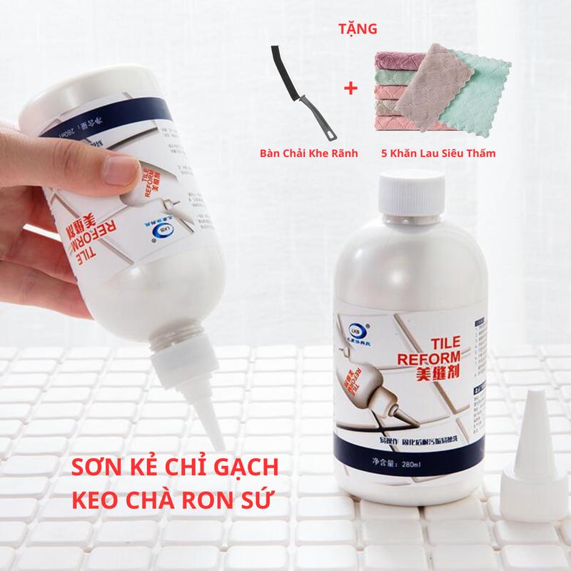 2 Chai Sơn Kẻ Chỉ Gạch [Tặng 5 Khăn Lau Siêu Thấm + 1 Bàn Chải Vệ Sinh Khe Rãnh] Làm Trắng Nền Nhà – Keo Chà Ron Sứ
