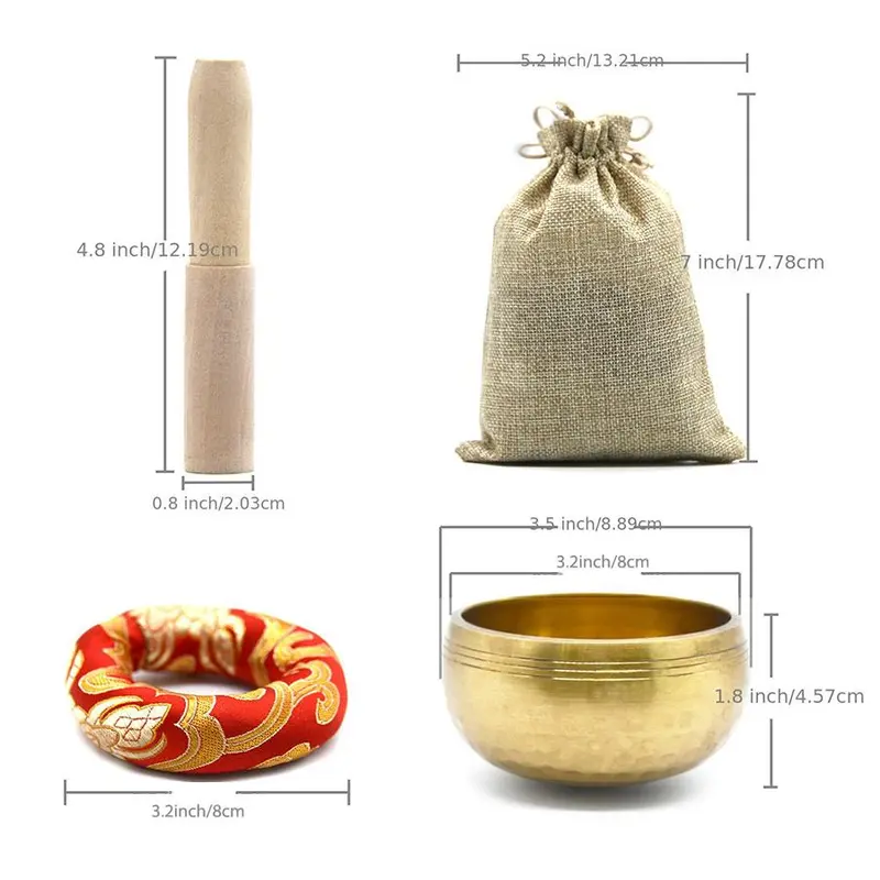 Meditation Sound Bowl Set, 1 Count Meditation Sound Bowl & 1 Count Wooden Hammer & 1 Count Drawstring Bag, Meditation Instrument for Yoga, Meditation, Mindfulness 1