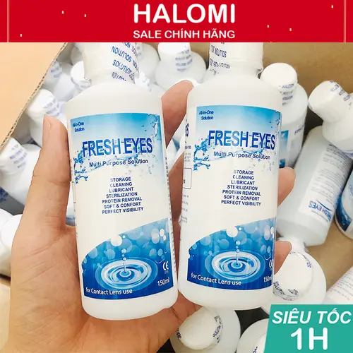 Nước ngâm lens và nhỏ mắt FRESH EYES nước rửa lens chai lớn 150ml HALOMI