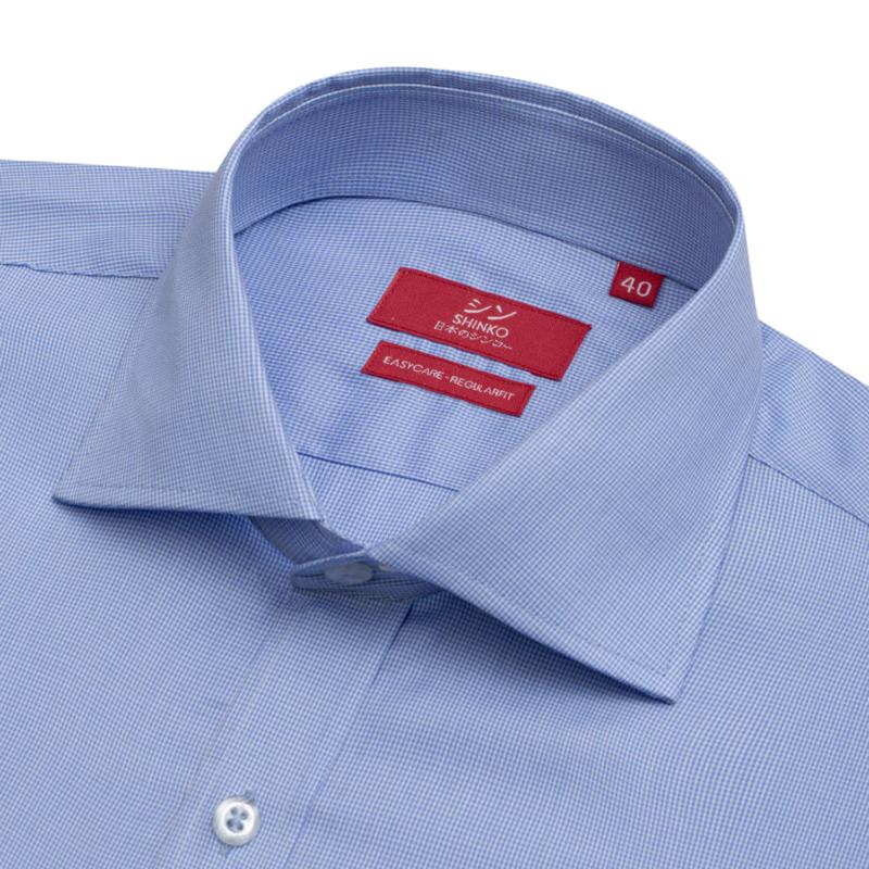 SHINKO Shirt MLS019-BU Áo sơ mi nam dài tay cao cấp màu xanh biển hoạ tiết kẻ caro 1