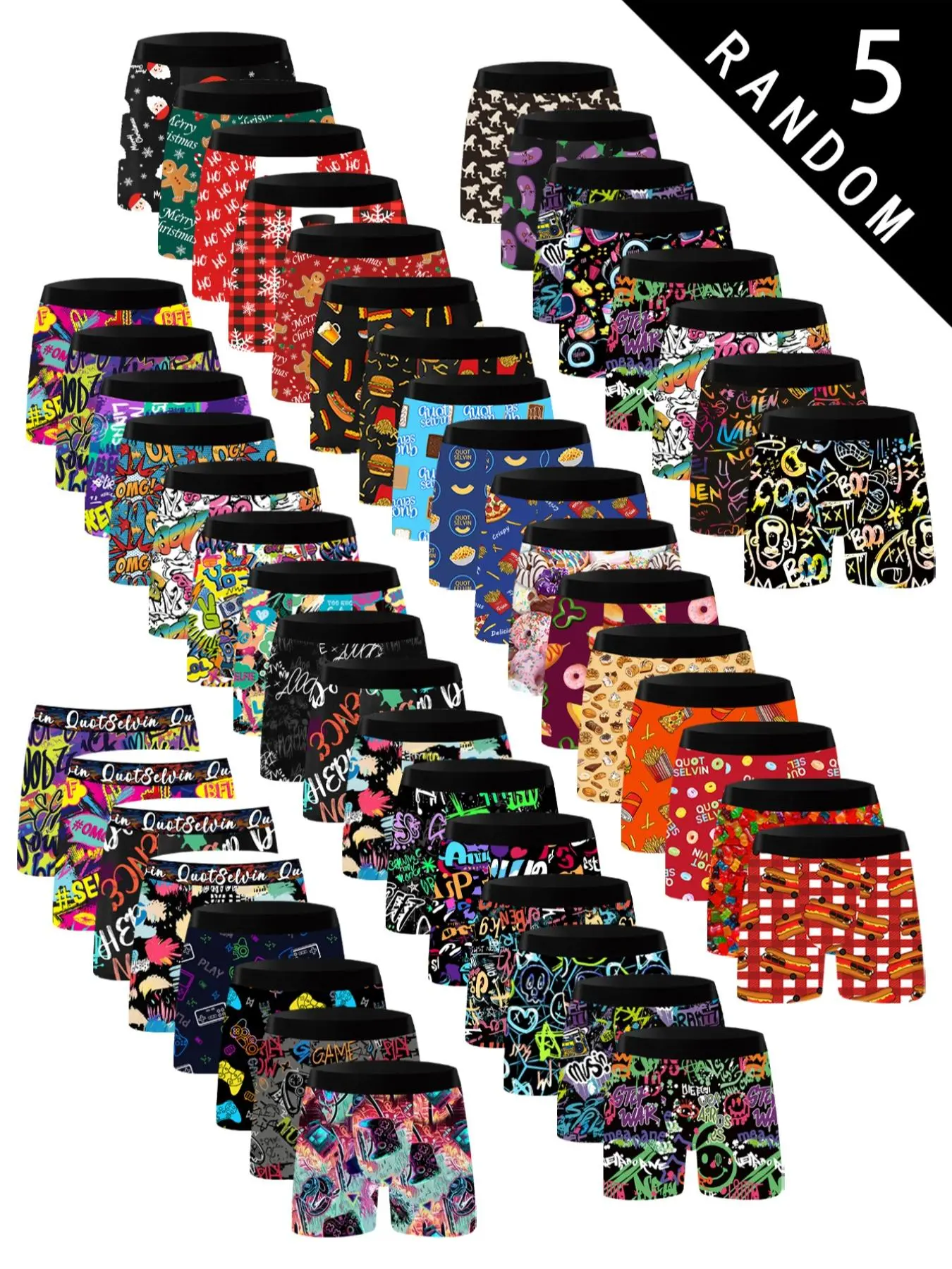 Random Men's All Over Graffiti Print Boxer Brief, Casual Comfy Breathable Underwear for Daily Wear, Mens Underwear for All Seasons