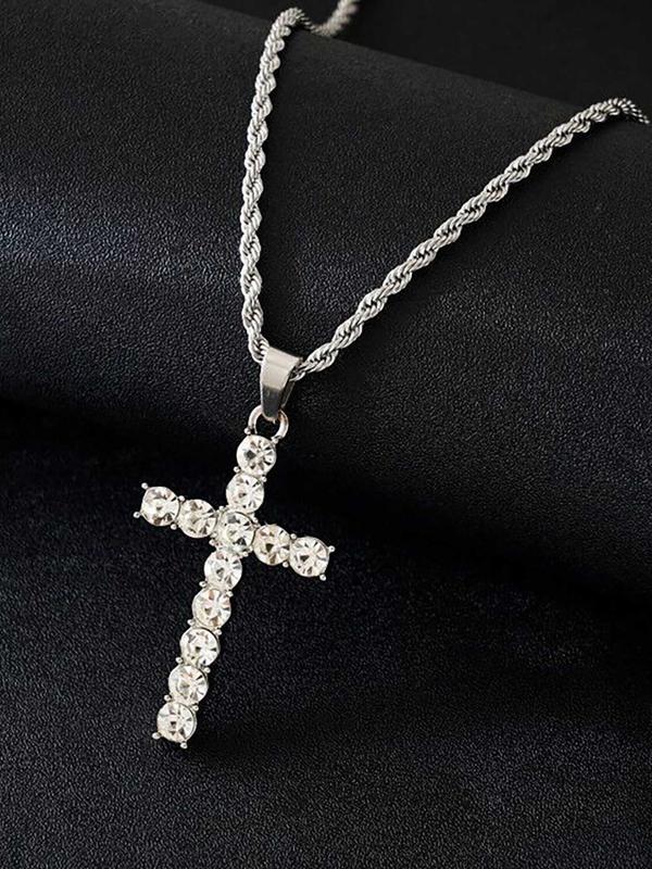 Trendy Rhinestone Cross Pendant Necklace for Men, Zinc Alloy Matching Necklace Jewelry for Party, Classic Fashion Accessories for Daily Wear 2