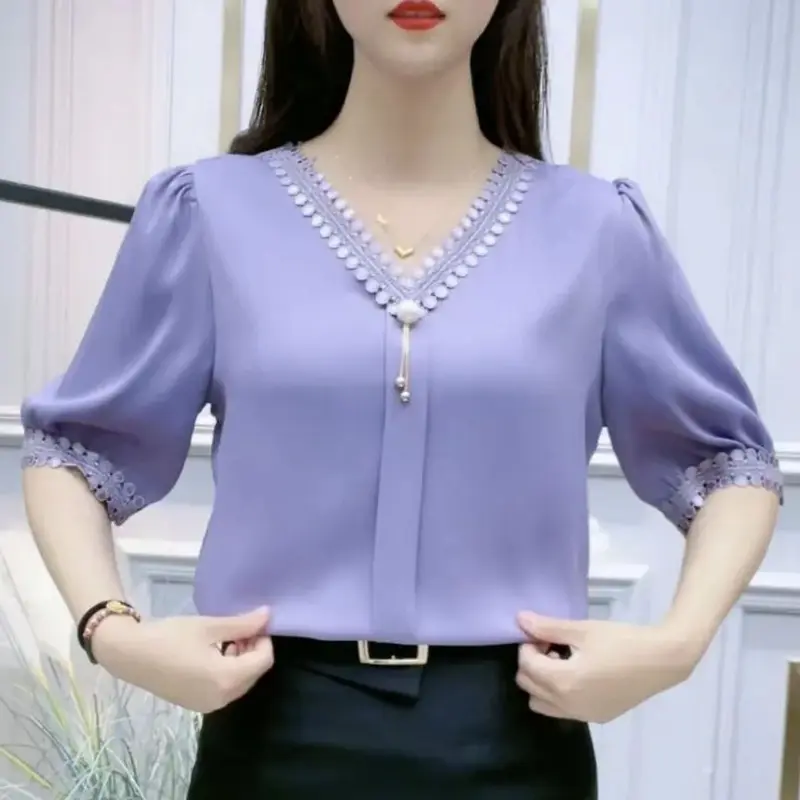 Áo Thời Trang Mùa Hè Cho Phụ Nữ Trung Niên, Dễ Phối Đồ, ngắn Tay, Áo Ôm Sát, Màu Trơn Thích Hợp Cho Mẹ, Năm 2024 2