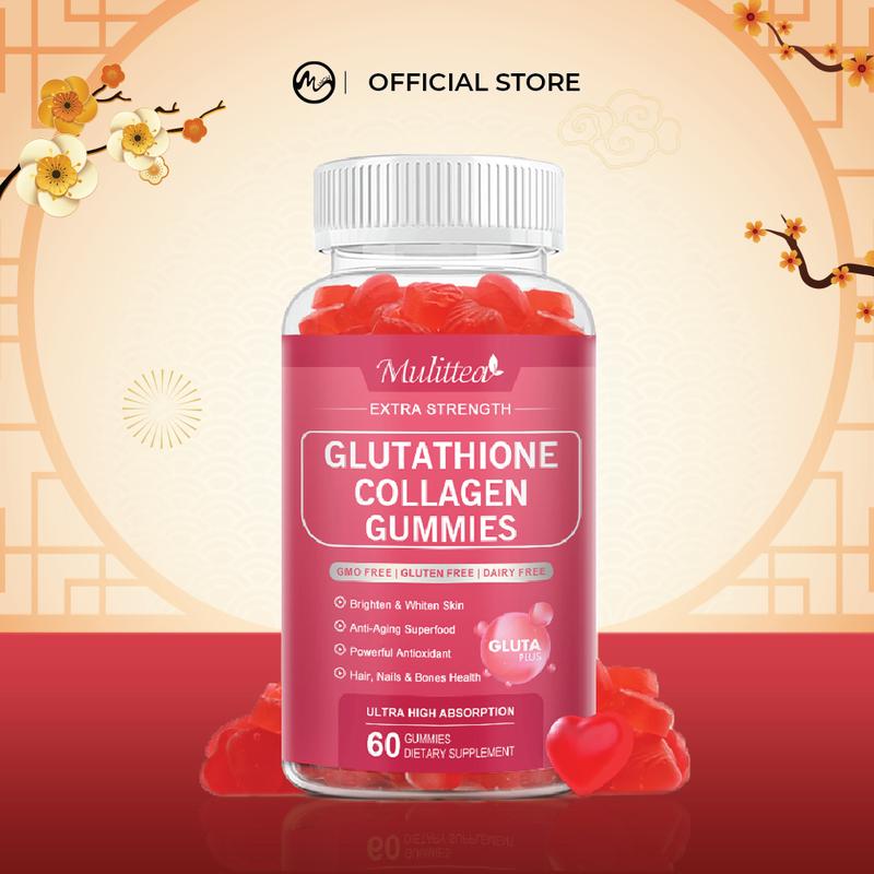 Mulittea 60 viên Kẹo dẻo bổ sung Glutathione và Collagen hỗ trợ làm trắng da, giúp cải thiện vết thâm, làm chậm quá trình lão hóa dành cho nam và nữ