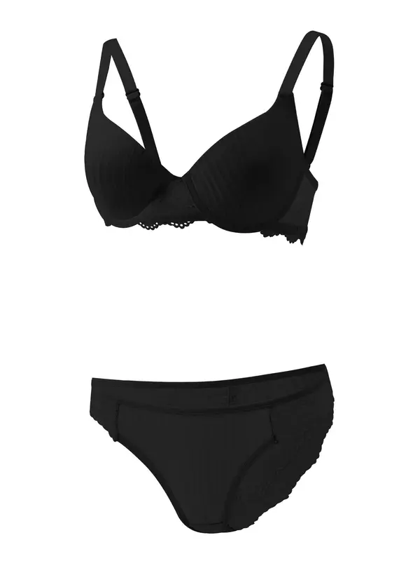 Women's Solid Adjustable Strap Lace Bra & Panty Two-Piece Set, Soft Comfy Breathable Lingerie Set for Daily Wear, Underwear Set for Women 4