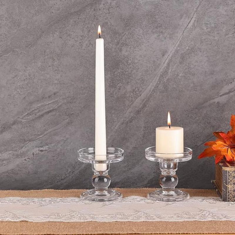 Clear Glass Candle Holder, 3 Counts/set Modern Candle Holder, Decorative Candle Holder for Wedding Graduation Birthday Party 3