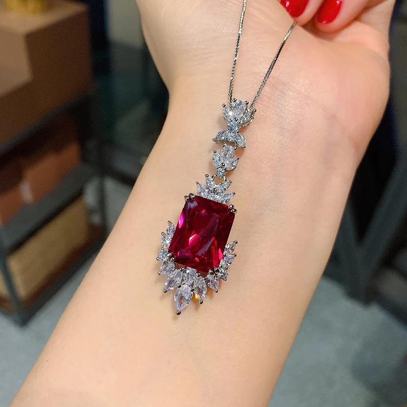 Product Introduction of 2022 New Arrival Ruby Gemstone Neckle Pendant Ring Drop Earrings Women's Luxury Wedding Party Jewelry Sets Anniversary Gift 9