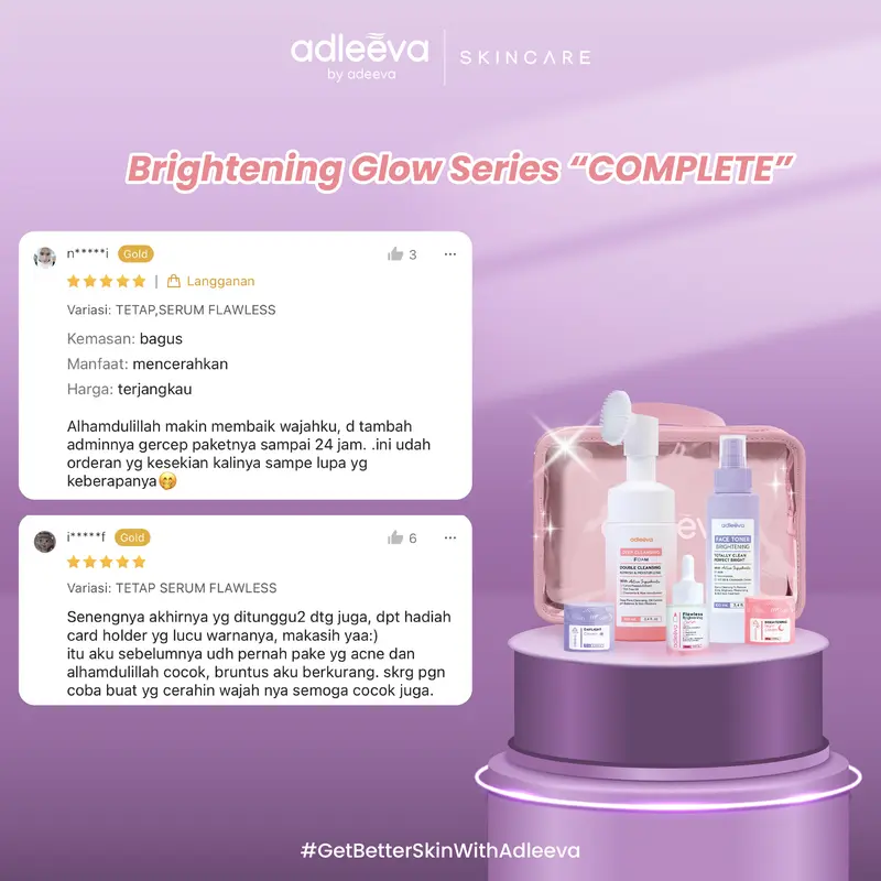 ADLEEVA - [Paket Pemula ISI 4] WHITENING Glow Booster / ACNE Bright Series Basic - Mencerahkan bantu samarkan flek hitam, Paket perawatan kulit berjerawat dan bekas jerawat secara maksimal BPOM HALAL 6