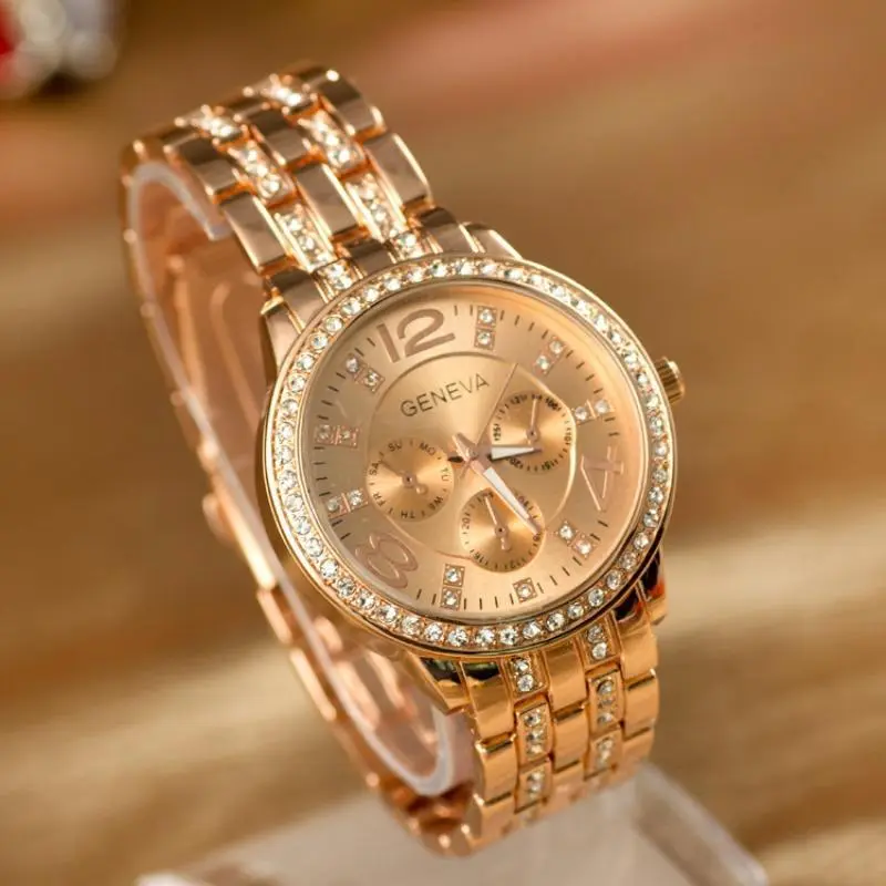 Women's Diamond Set Three Eyes Steel Band Quartz Watch
