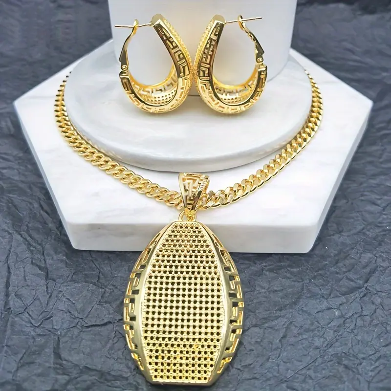 18K Gold Plated Chain Necklace Set for Women, Cubic Zirconia Pendant Necklace, Bridal Jewelry Gift Set, 3pcs Set with Earrings And Jewelry Box 2