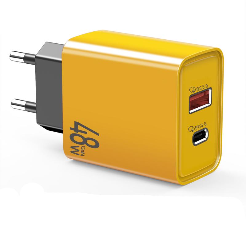 48W/35W/20W Củ sạc chân tròn GaN Loại-C & Usb cho iPhone Samsung Galaxy Huawei Xiaomi Redmi Vivo Oppo màu vàng Củ sạc chân dẹt- Phụ Kiện-Bảo hành 12 tháng