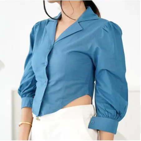 ALLE ATASAN KEMEJA CROP PUFF CHIA LENGAN PANJANG BAJU CROP 0