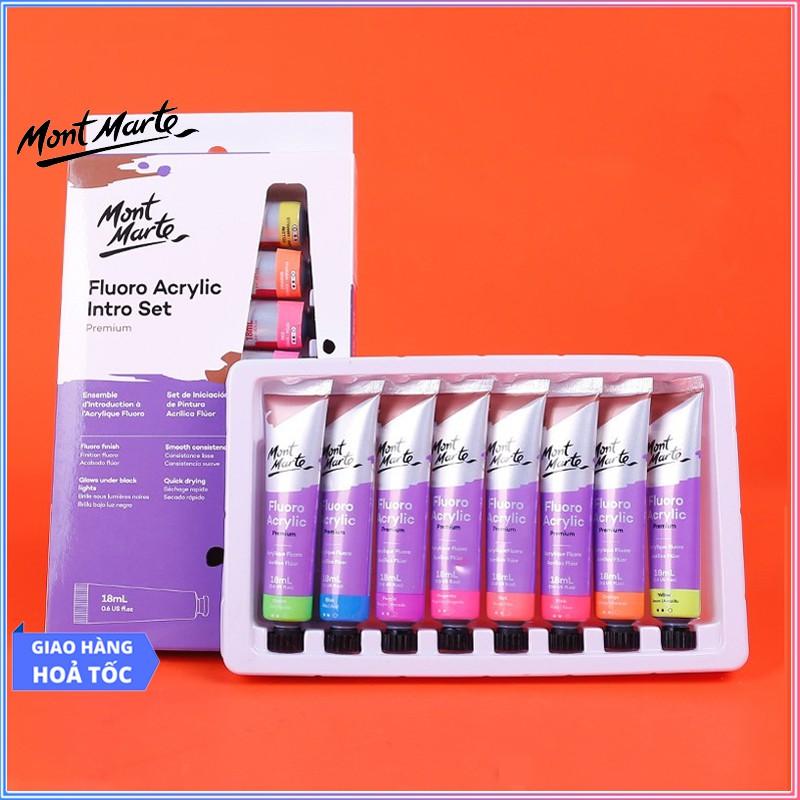 Set 8 Màu Acrylic Phản Quang Mont Marte x 18ml - Fluoro Acrylic Paint Intro Set - PMFL8181 0