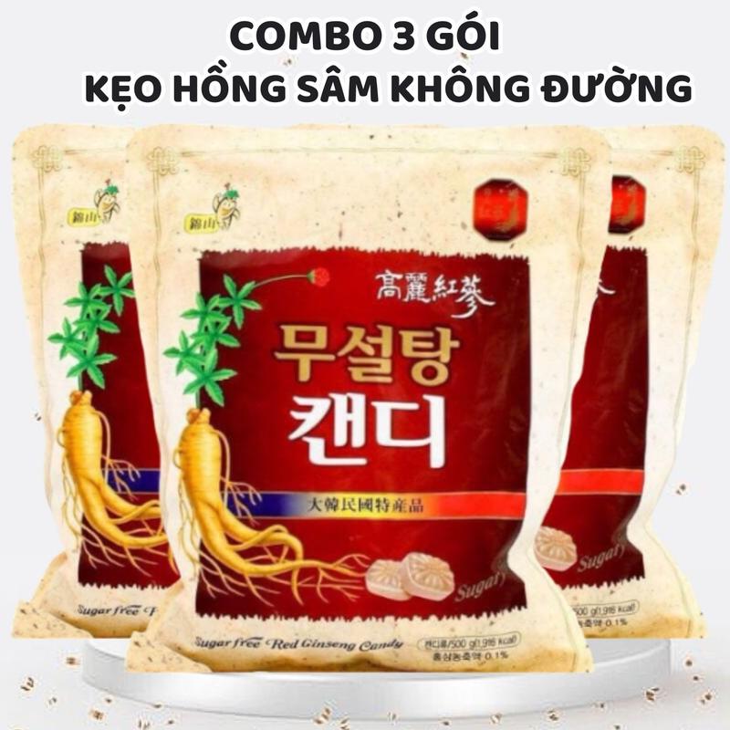COMBO 3 GÓI KẸO HỒNG SÂM KHÔNG ĐƯỜNG VÀNG 500G - KẸO SÂM HÀN QUỐC