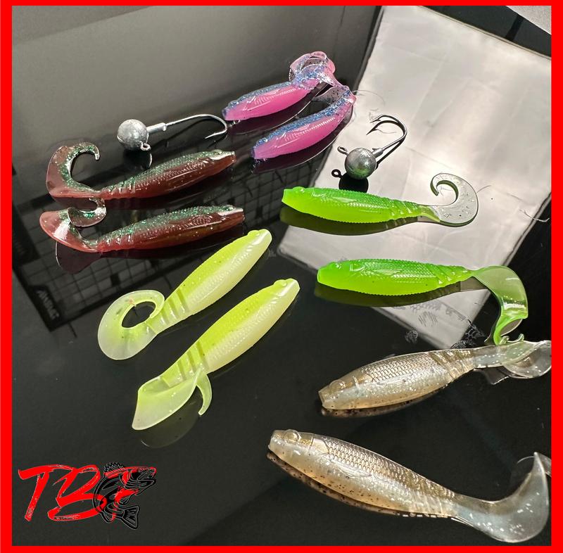 Mồi Mềm Đuôi Cong TB01 Jig Head - Có Tinh Mùi Siêu Nhạy Cá - 6.5cm/2.1g - Trị Cá Nhát Cá Bể - Combo 5 Con + Lưỡi