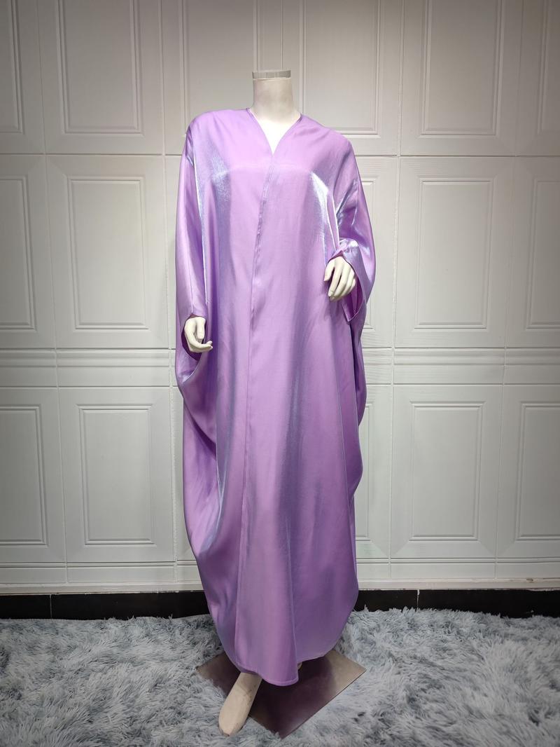 Product Introduction of 1pcs new solid color plus size ladies dress Muslim fashion bat sleeve robe 26