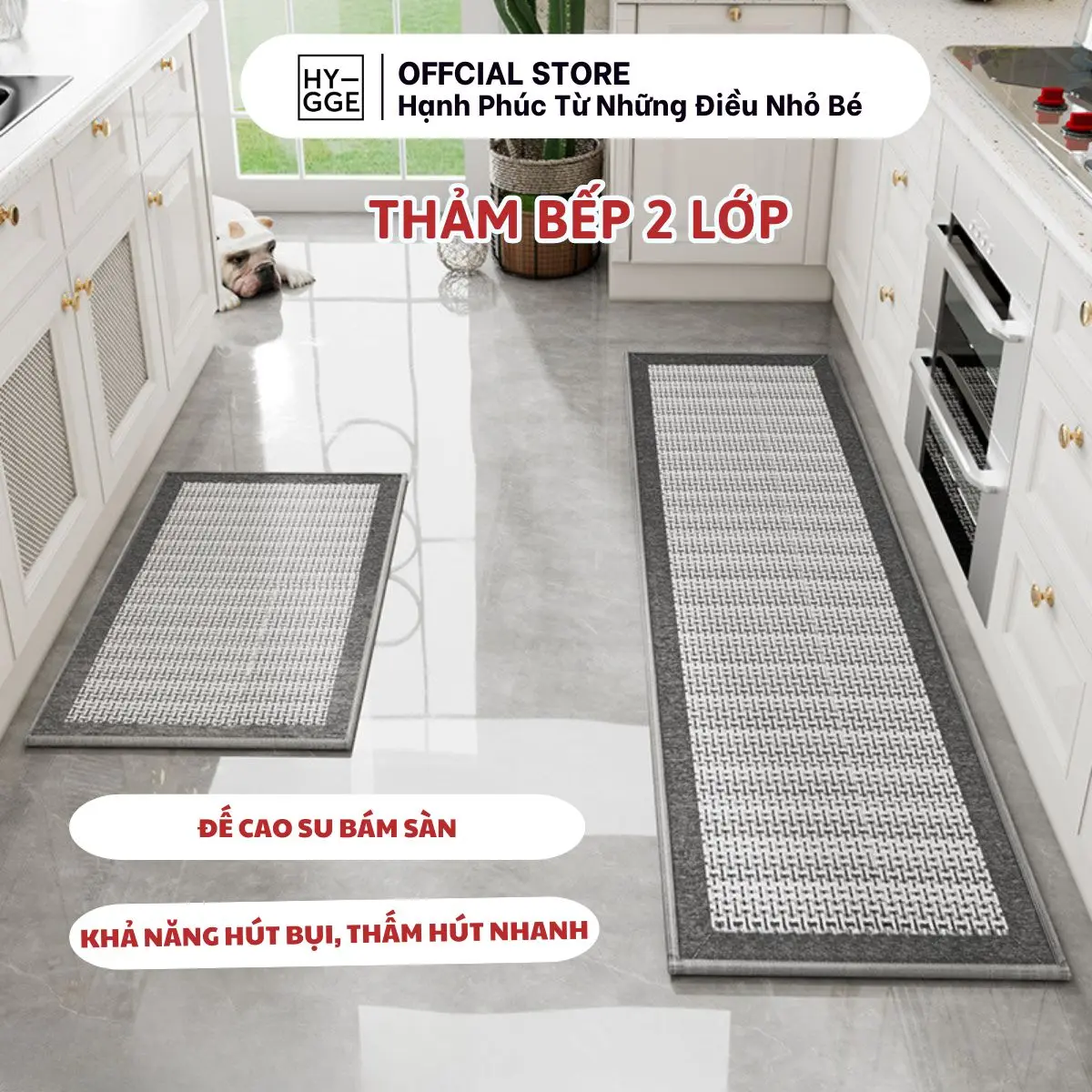 [GIÁ HỜI 3/4 - 5/4] Thảm Bếp Họa Tiết Viền Kẻ Sọc Dệt 2 Lớp Thấm Hút Nhanh Đế Cao Su Chống Trơn Trượt Mài Mòn Nhà Bếp Phù Hợp Với Mọi Không Gian